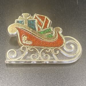 1985 Hall Mark Cards Christmas Sparkly Santa Sleigh Brooch